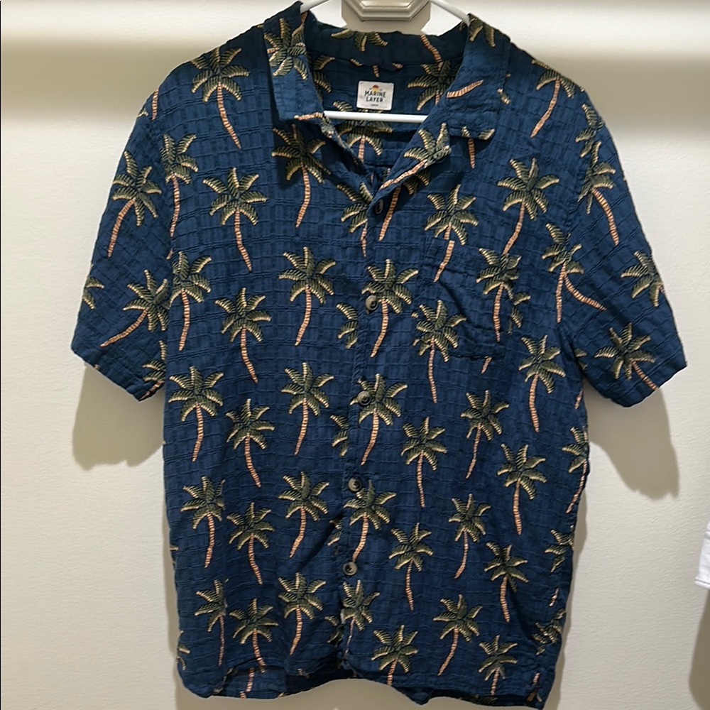 Marine Layer Blue Palm Tree Button Down Shirt